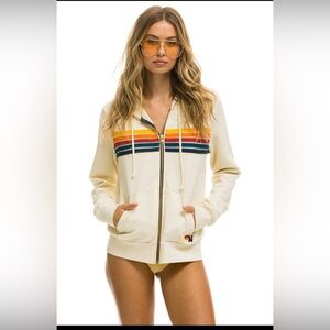 Aviator Nation 5 Stripe Hoodie in Vintage White